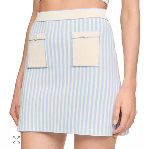 NWT Sandro Light Blue and White Striped Mini Skirt - Picture 1 of 14